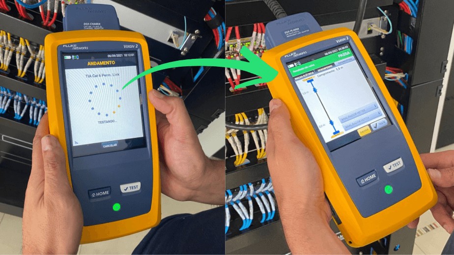 Serviços de Cabeamento Estruturado - Certificador de Rede garantindo conformidade com as normas de cabeamento estruturado.