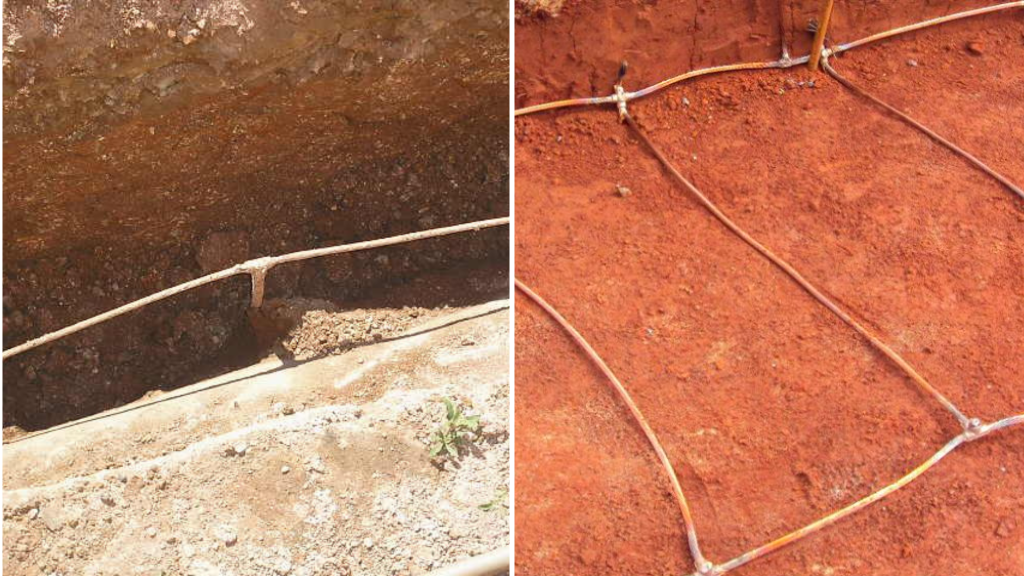 Dois exemplos de malhas de aterramento, componentes essenciais de um Sistema de Proteção contra Descargas Atmosféricas (SPDA).