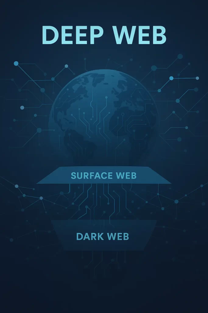 Banner institucional representando o conceito de Deep Web, com camadas da internet, exemplos corporativos e elementos visuais de segurança digital. Produção A3A Engenharia de Sistemas.

